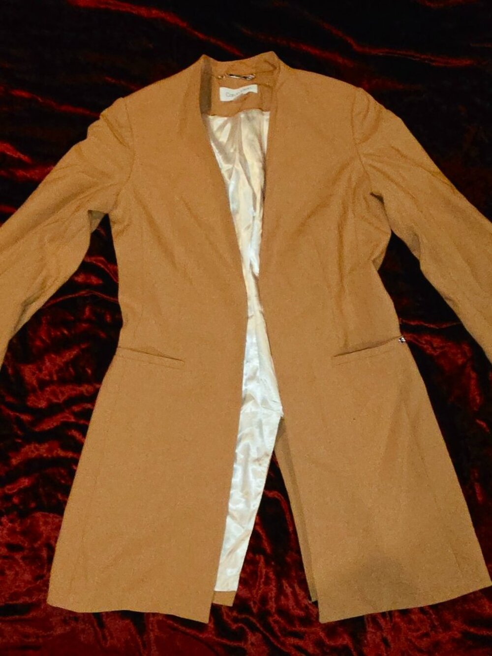 Calvin Klein Camel Tan Longline Blazer Jacket Size 2